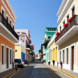 Caribbean Holidays, Puerto Rico December, Colourful streets and historic buildings in Old San Juan with visitors exploring in warm December weather