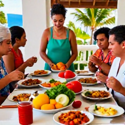 Caribbean Holidays, Puerto Rico December, Solo traveller enjoying a friendly Puerto Rican cooking class with colourful ingredients, local dishes and an informal group setting