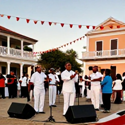 Caribbean Holidays, Puerto Rico December, Traditional Puerto Rican musicians playing plena and salsa in a lively decorated town square