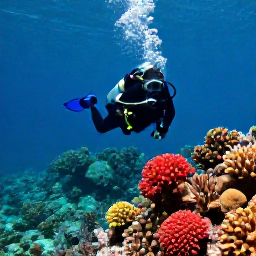 Caribbean Holidays, Puerto Rico Diving, A scuba diver exploring a colourful coral reef in clear Caribbean water off Puerto Rico during October