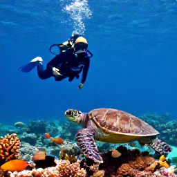 Caribbean Holidays, Puerto Rico Diving, Divers swimming over a vibrant coral reef with sea turtles and tropical fish near the Puerto Rican coast