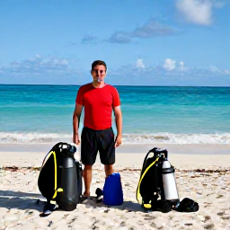 Caribbean Holidays, Puerto Rico Diving, Friendly dive guide preparing scuba equipment beside a Puerto Rican beach on a sunny December morning