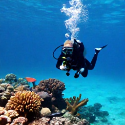 Caribbean Holidays, Puerto Rico Diving, Scuba diver exploring a clear coral reef near Puerto Rico in bright April sunshine