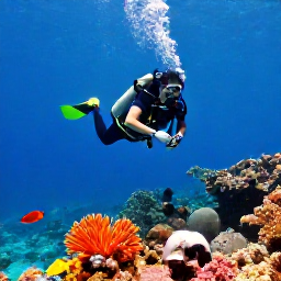 Caribbean Holidays, Puerto Rico Diving, Scuba diver exploring a colourful Caribbean reef in clear blue water off Puerto Rico during January