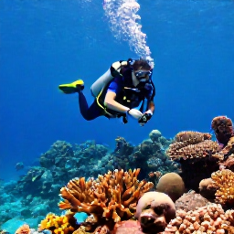 Caribbean Holidays, Puerto Rico Diving, Scuba diver exploring a colourful coral reef in clear blue water off Puerto Rico in February