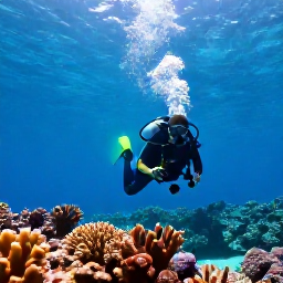 Caribbean Holidays, Puerto Rico Diving, Scuba diver exploring a colourful coral reef in clear Caribbean water off Puerto Rico in September
