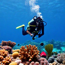 Caribbean Holidays, Puerto Rico Diving, Scuba diver exploring a colourful coral reef in clear tropical water off Puerto Rico in July