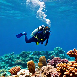Caribbean Holidays, Puerto Rico Diving, Scuba diver exploring a colourful coral reef in clear turquoise water off Puerto Rico in December