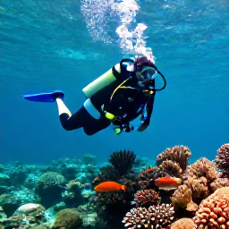 Caribbean Holidays, Puerto Rico Diving, Scuba diver exploring a colourful coral reef in clear turquoise water off Puerto Rico in June