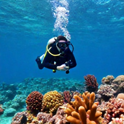 Caribbean Holidays, Puerto Rico Diving, Scuba diver exploring a colourful coral reef in clear turquoise water off Puerto Rico