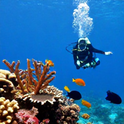 Caribbean Holidays, Puerto Rico Diving, Scuba diver exploring a vibrant Puerto Rican coral reef with angelfish, parrotfish and sea fans