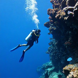 Caribbean Holidays, Puerto Rico Diving, Scuba divers descending beside a reef wall in clear blue water near Puerto Rico