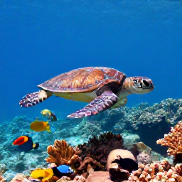 Caribbean Holidays, Puerto Rico Diving, Sea turtle swimming above coral reef with tropical fish in Puerto Rico's clear Caribbean waters
