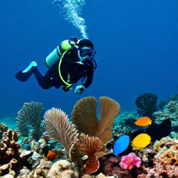 Caribbean Holidays, Puerto Rico Diving, Tropical reef near Puerto Rico with colourful fish, sea fans and a scuba diver in the foreground