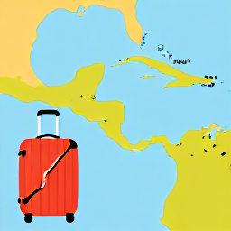 Caribbean Holidays, Puerto Rico Escapes, A colourful Caribbean map showing Puerto Rico and nearby islands, with a suitcase and travel route