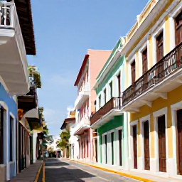 Caribbean Holidays, Puerto Rico Escapes, Sunlit Old San Juan street with colourful colonial buildings, balconies and historic architecture