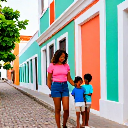 Caribbean Holidays, Puerto Rico Families, Families exploring colourful streets and historic Spanish colonial buildings in Old San Juan, Puerto Rico