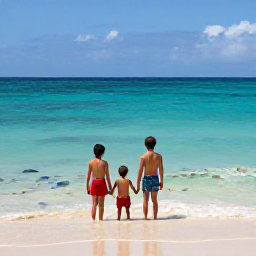 Caribbean Holidays, Puerto Rico Family Holidays, A family enjoying a calm Puerto Rican beach with colourful snorkelling fish visible in clear shallow water