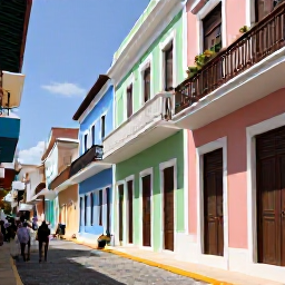 Caribbean Holidays, Puerto Rico Family Holidays, Families exploring the colourful historic streets of Old San Juan, with pastel buildings, cobbled lanes, balconies and bright Caribbean sunlight