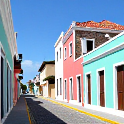 Caribbean Holidays, Puerto Rico Family Holidays, Family exploring colourful Old San Juan streets, pastel buildings, cobbled road and historic fort