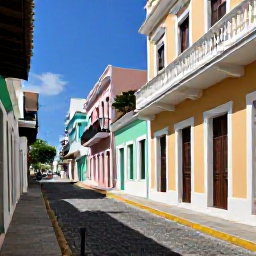 Caribbean Holidays, Puerto Rico Family Holidays, Family walking through colourful Old San Juan, cobbled streets, pastel colonial buildings, balconies and bright Caribbean sunshine