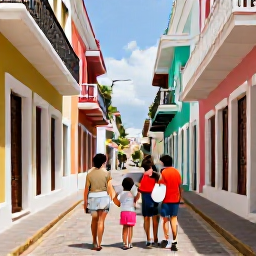 Caribbean Holidays, Puerto Rico Family Holidays, Parents and children exploring the colourful streets and historic buildings of Old San Juan, Puerto Rico