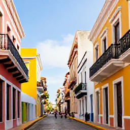 Caribbean Holidays, Puerto Rico February, Colourful streets and historic Spanish architecture in Old San Juan, Puerto Rico, with visitors exploring in warm February sunshine