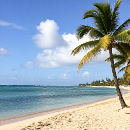 Caribbean Holidays, Puerto Rico February, Golden Caribbean beach in Puerto Rico with calm turquoise water, palm trees and a relaxed February atmosphere