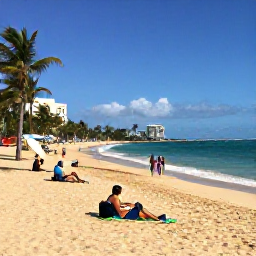 Caribbean Holidays, Puerto Rico February, Travellers relaxing on Condado beach near San Juan, with turquoise water, golden sand and palm trees