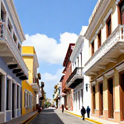 Caribbean Holidays, Puerto Rico February, Visitors exploring colourful colonial streets in Old San Juan, Puerto Rico, with balconies, historic buildings and Caribbean sunshine