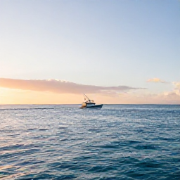 Caribbean Holidays, Puerto Rico Fishing, A calm Puerto Rico coastline at sunrise in November, with a small sport-fishing boat heading out across clear blue water