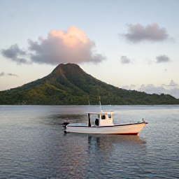 Caribbean Holidays, Puerto Rico Fishing, Angler on a small charter boat off Puerto Rico at sunrise, calm Caribbean water and green mountains in the distance