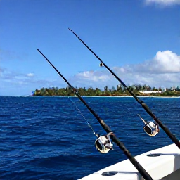 Caribbean Holidays, Puerto Rico Fishing, Anglers trolling offshore near Puerto Rico, with fishing rods, reels and a dramatic tropical horizon under a clear summer sky