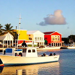 Caribbean Holidays, Puerto Rico Fishing, Colourful Puerto Rico marina with fishing boats, palm trees and anglers returning in late afternoon light