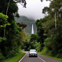 Caribbean Holidays, Puerto Rico Fly Drive, A hire car travelling through El Yunque National Forest, Puerto Rico, surrounded by lush rainforest, waterfalls and misty green mountains