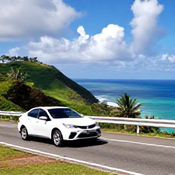 Caribbean Holidays, Puerto Rico Fly Drive, A Puerto Rican roadside viewpoint overlooking tropical hills and the Caribbean Sea, with a parked hire car