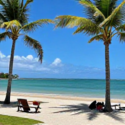Caribbean Holidays, Puerto Rico Fly Drive, A quiet Caribbean beach in Puerto Rico with palm trees, clear turquoise water and a small road-trip picnic setup