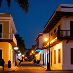 Caribbean Holidays, Puerto Rico Fly Drive, A relaxed Puerto Rican evening with local food, live music and warmly lit streets in a coastal town