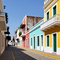 Caribbean Holidays, Puerto Rico Fly Drive, Colourful colonial buildings and cobbled streets in Old San Juan during a sunny July morning