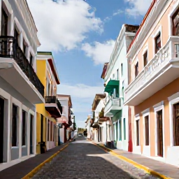 Caribbean Holidays, Puerto Rico Fly Drive, Colourful colonial buildings and cobbled streets in Old San Juan, Puerto Rico, with balconies and historic fort walls
