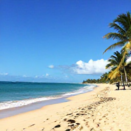 Caribbean Holidays, Puerto Rico Fly Drive, Golden sandy beach in western Puerto Rico with turquoise water, palm trees and a relaxed beachside atmosphere