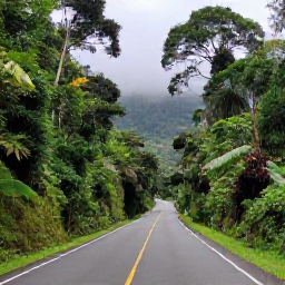 Caribbean Holidays, Puerto Rico Fly Drive, Scenic mountain road through the green El Yunque National Forest in Puerto Rico, with tropical foliage and misty hills