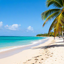Caribbean Holidays, Puerto Rico Fly Drive, Turquoise Caribbean water and a palm-fringed sandy beach in Puerto Rico on a sunny March day