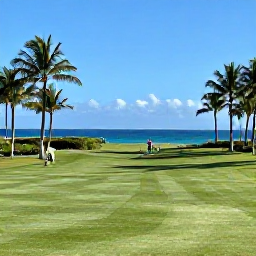 Caribbean Holidays, Puerto Rico Golf, A sunny Puerto Rico golf course beside the Caribbean Sea in October, with palm trees, green fairways and golfers enjoying a relaxed round