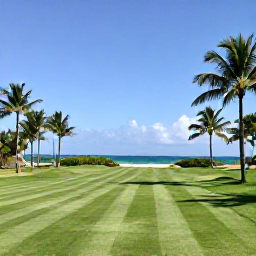 Caribbean Holidays, Puerto Rico Golf, A sunny Puerto Rico golf course beside tropical palms and the Caribbean Sea in August