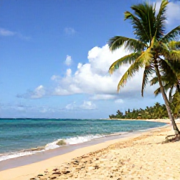 Caribbean Holidays, Puerto Rico Holidays, A sunny Puerto Rico beach with turquoise water, golden sand and palm trees, photographed in natural daylight