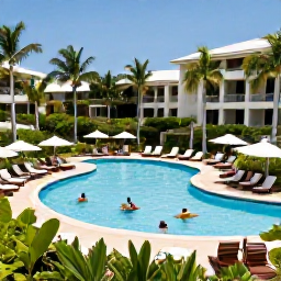 Caribbean Holidays, Puerto Rico Holidays, Comfortable Puerto Rico all-inclusive resort with swimming pool, sun loungers, tropical gardens and guests enjoying a July holiday