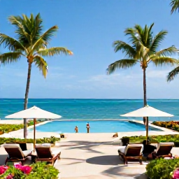 Caribbean Holidays, Puerto Rico Holidays, Elegant all-inclusive Puerto Rico resort beside a sandy beach, swimming pool, loungers and tropical gardens