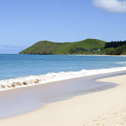 Caribbean Holidays, Puerto Rico Holidays, Quiet tropical beach in Puerto Rico with soft white sand, calm blue sea and green hills in the distance