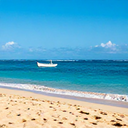 Caribbean Holidays, Puerto Rico Holidays, Relaxed Puerto Rico beach scene with golden sand, calm turquoise sea and a small fishing boat